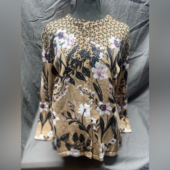 Isaac Mizrahi Live long Tan & Black Cardigan size S - Picture 2 of 7